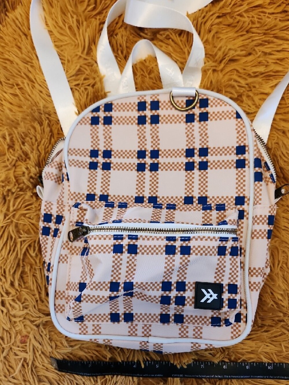 Thread Wallets Plaid Mini Backpack with Blue & Tan Check Pattern - Picture 2 of 7